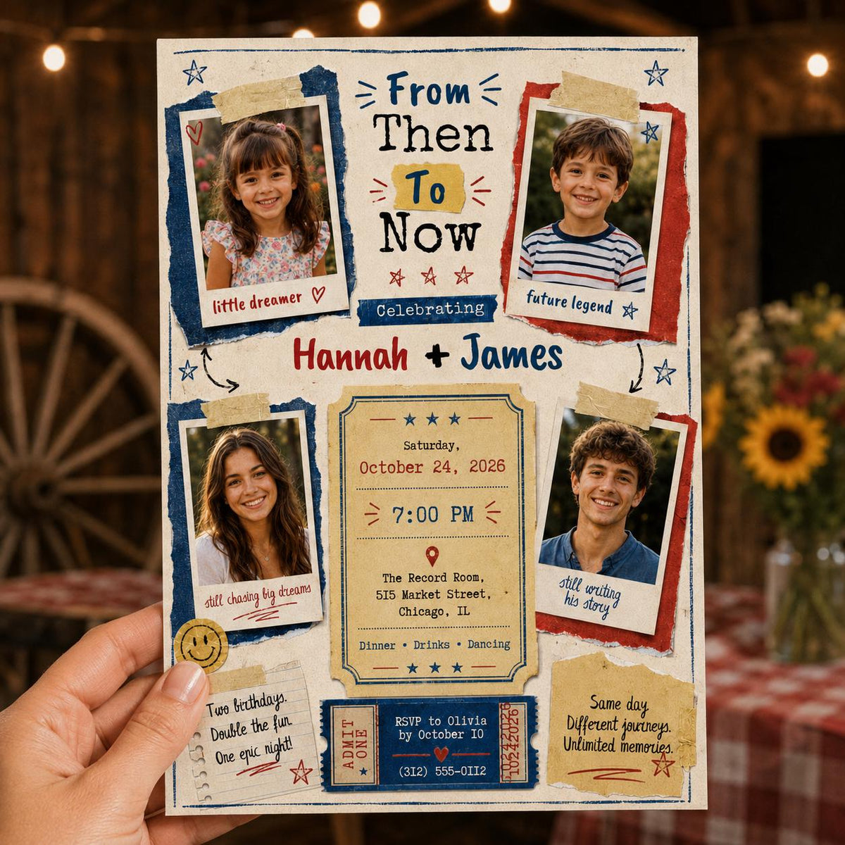 Then and Now Joint Birthday Invitation — print-ready birthday party design from VoltBy