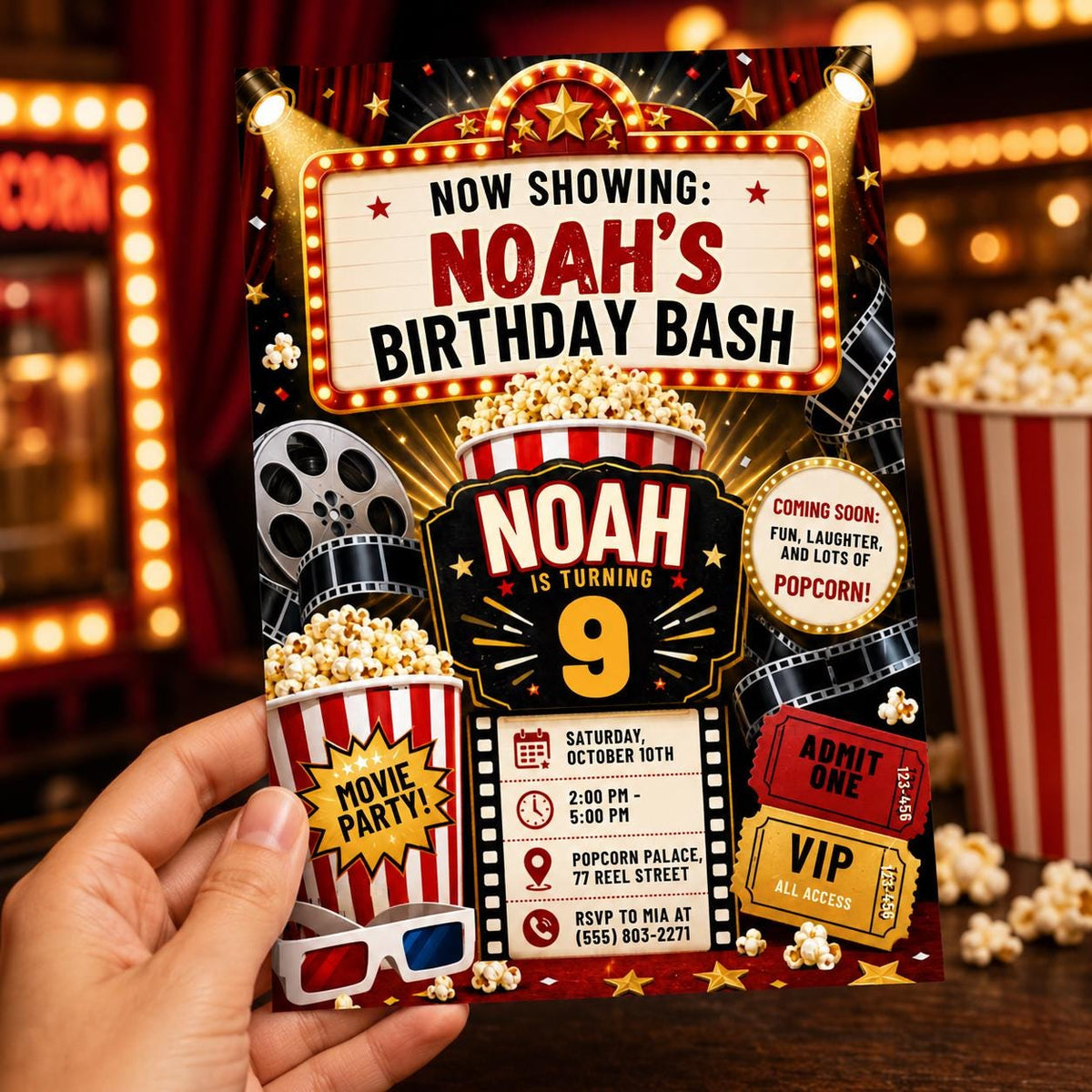Ticket Movie Birthday Invitation — print-ready birthday party design from VoltBy