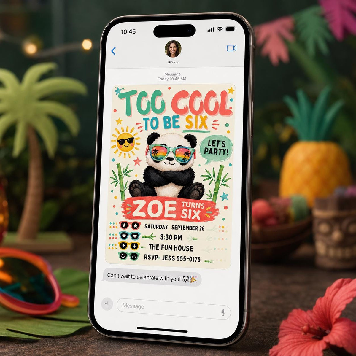 Too Cool to Be Six Panda Birthday Invitation in black and green