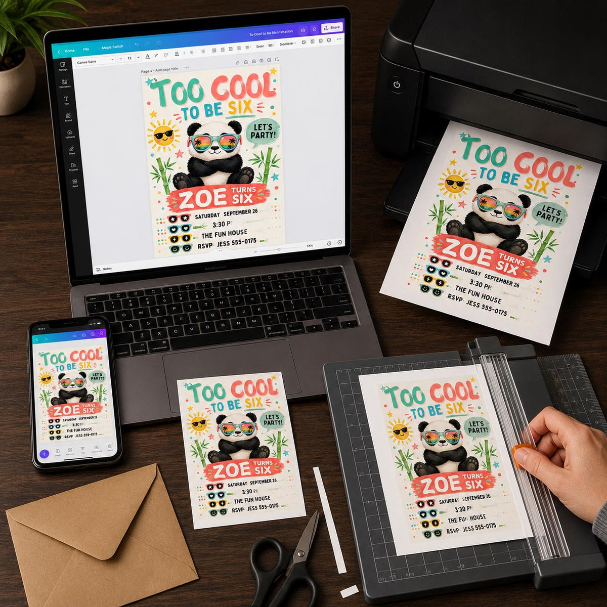 Too Cool to Be Six Panda Birthday Invitation — print-ready 6th birthday party design from VoltBy