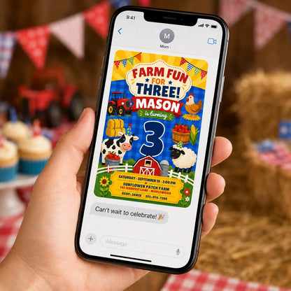 Tractor Farm 3rd Birthday Invitation — 3rd birthday party stationery by VoltBy