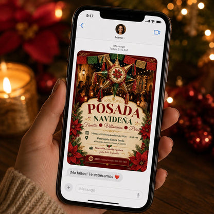 Traditional Posada Navideña Invitation in burgundy and gold