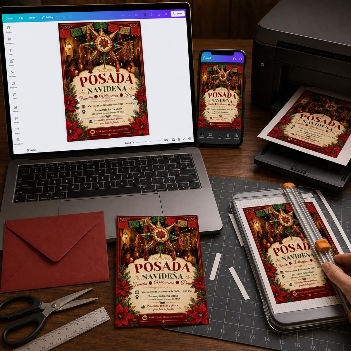 Traditional Posada Navideña Invitation — invitation you personalize in Canva