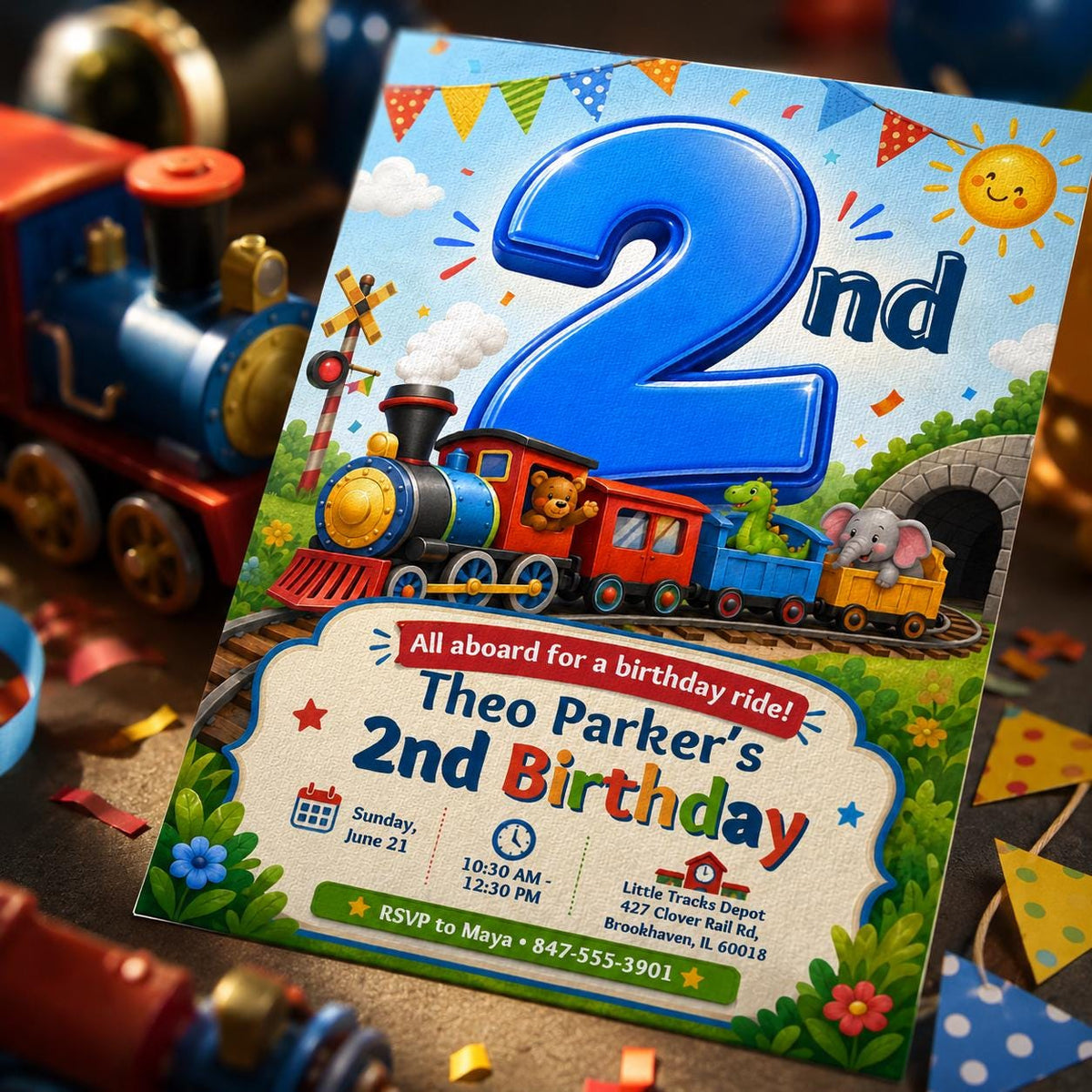 Train 2nd Birthday Invitation — digital invitation, instant download