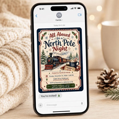 Train North Pole Night Invitation — sleepover design