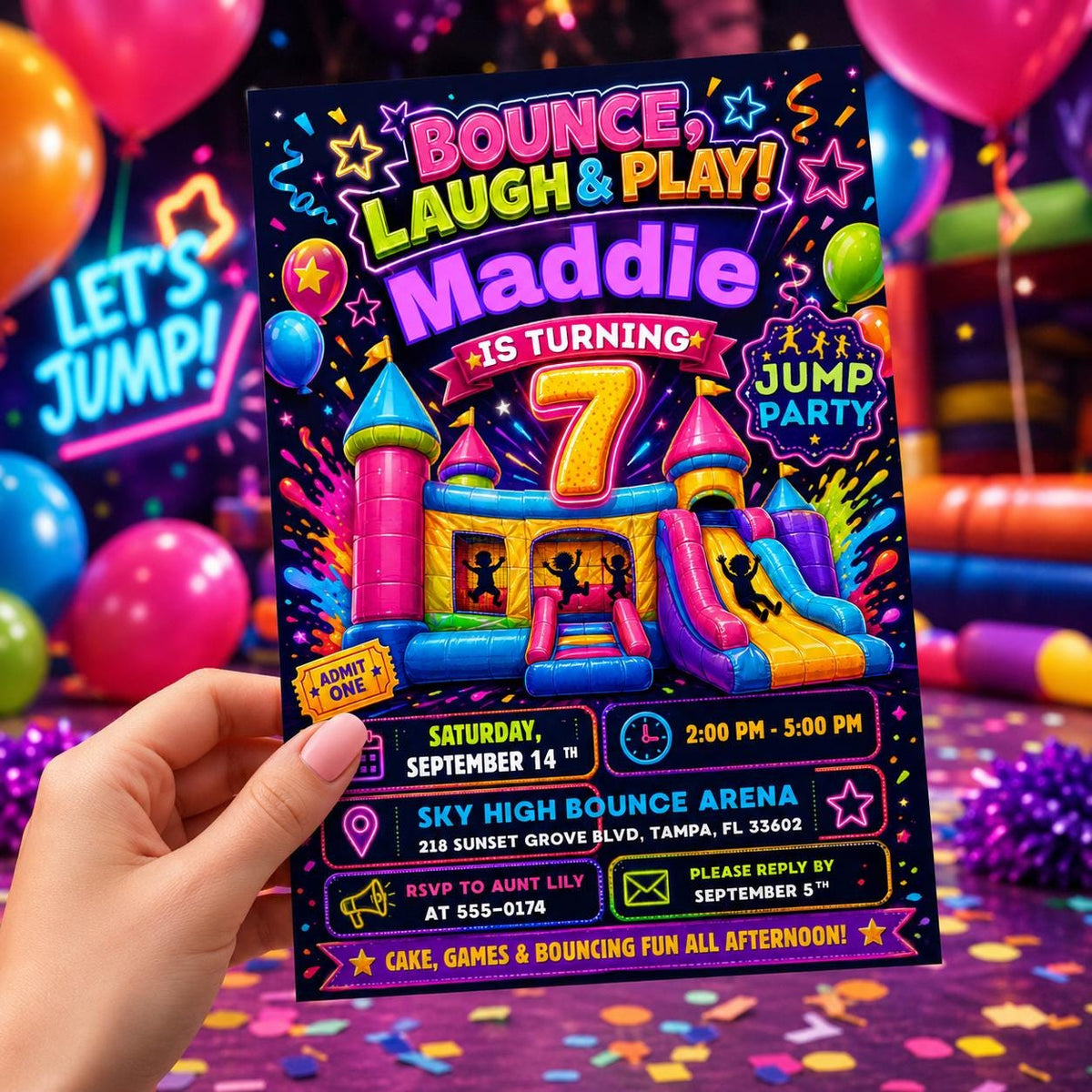 Trampoline Park Birthday Invitation: Bounce Blast Party Digital — design view 6