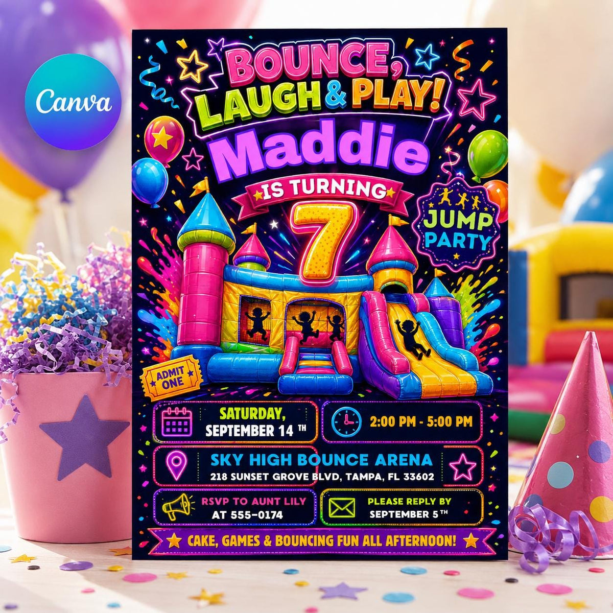 Trampoline Park Birthday Invitation: Bounce Blast Party Digital — design view 2