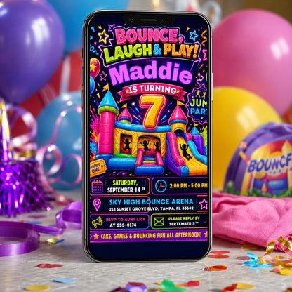 Trampoline Park Birthday Invitation: Bounce Blast Party Digital — design view 4