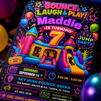 Trampoline Park Birthday Invitation: Bounce Blast Party Digital — design view 5