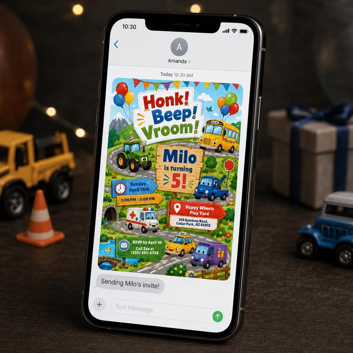 Transportation 5th Birthday Invitation for Boys — print-ready 5th birthday party design from VoltBy