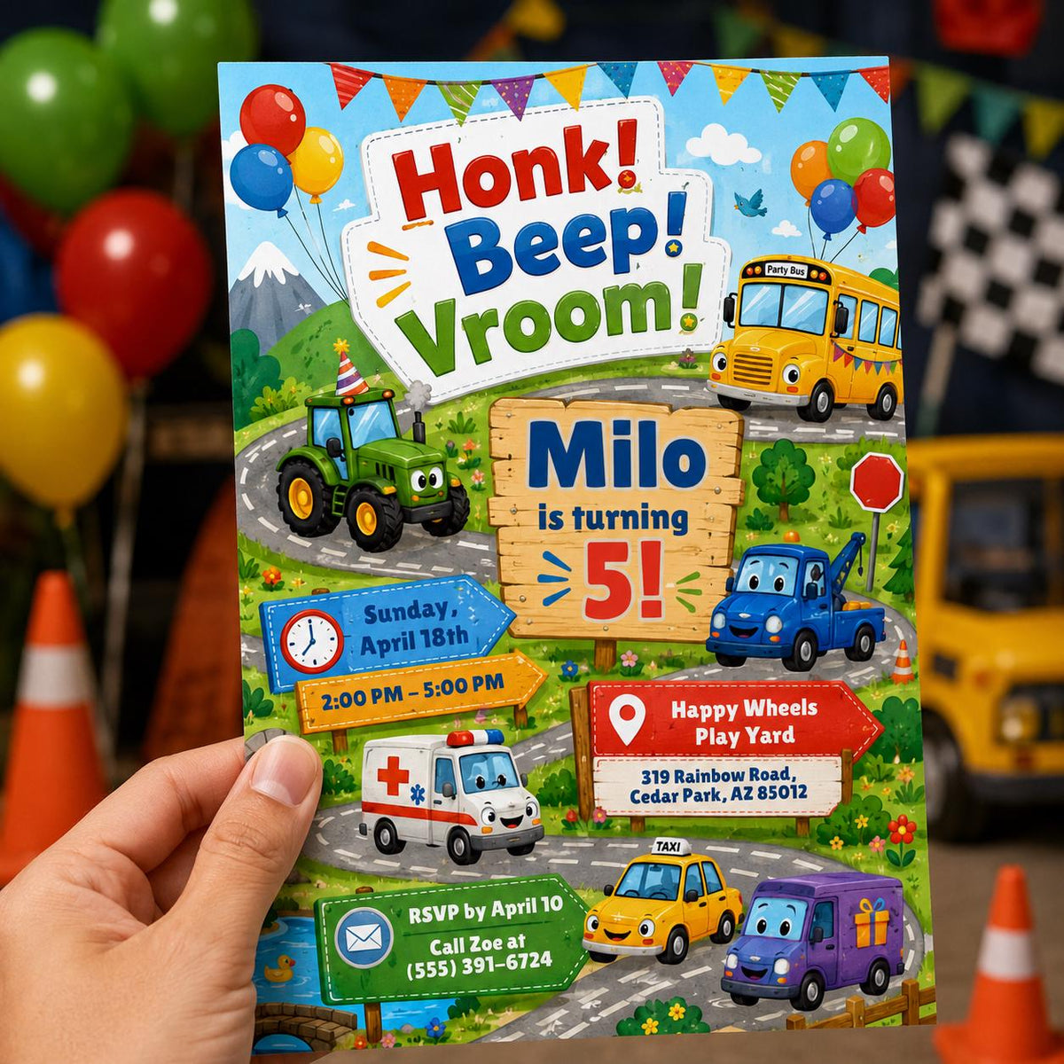 Transportation 5th Birthday Invitation for Boys — digital invitation, instant download