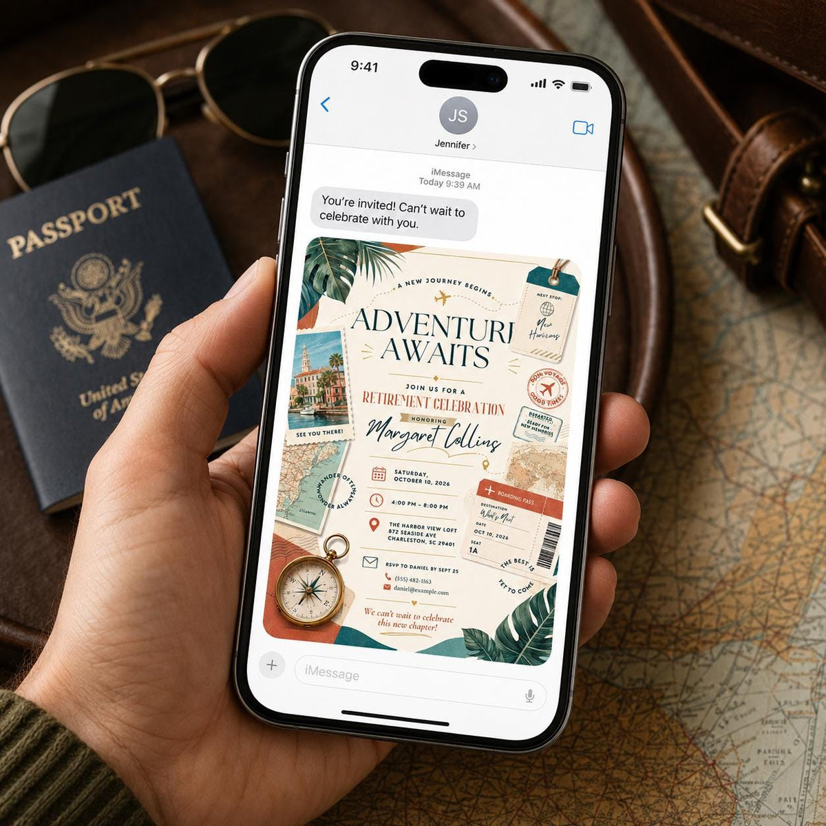 Travel Retirement Invitation — invitation you personalize in Canva