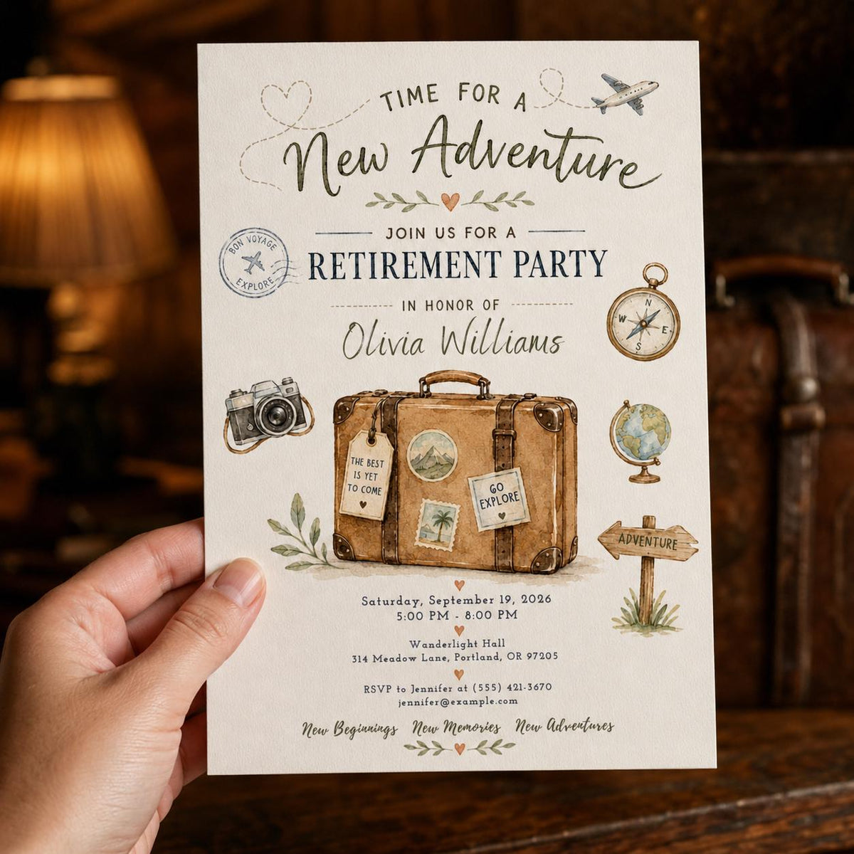 Travel Retirement Party Invitation — print-ready retirement party design from VoltBy