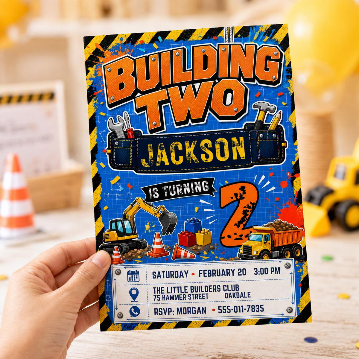 Truck Construction 2nd Birthday Invitation for Boys — digital invitation, instant download