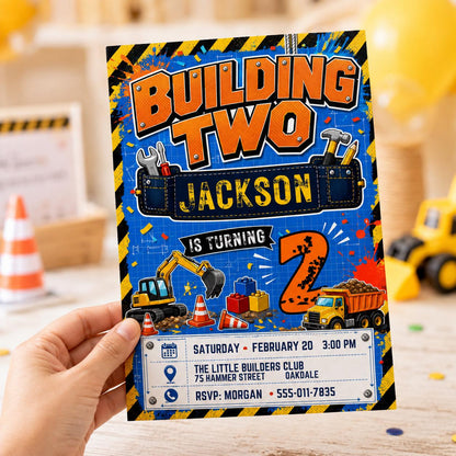 Truck Construction 2nd Birthday Invitation for Boys — digital invitation, instant download
