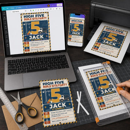 Truck Construction 5th Birthday Invitation — digital invitation, instant download