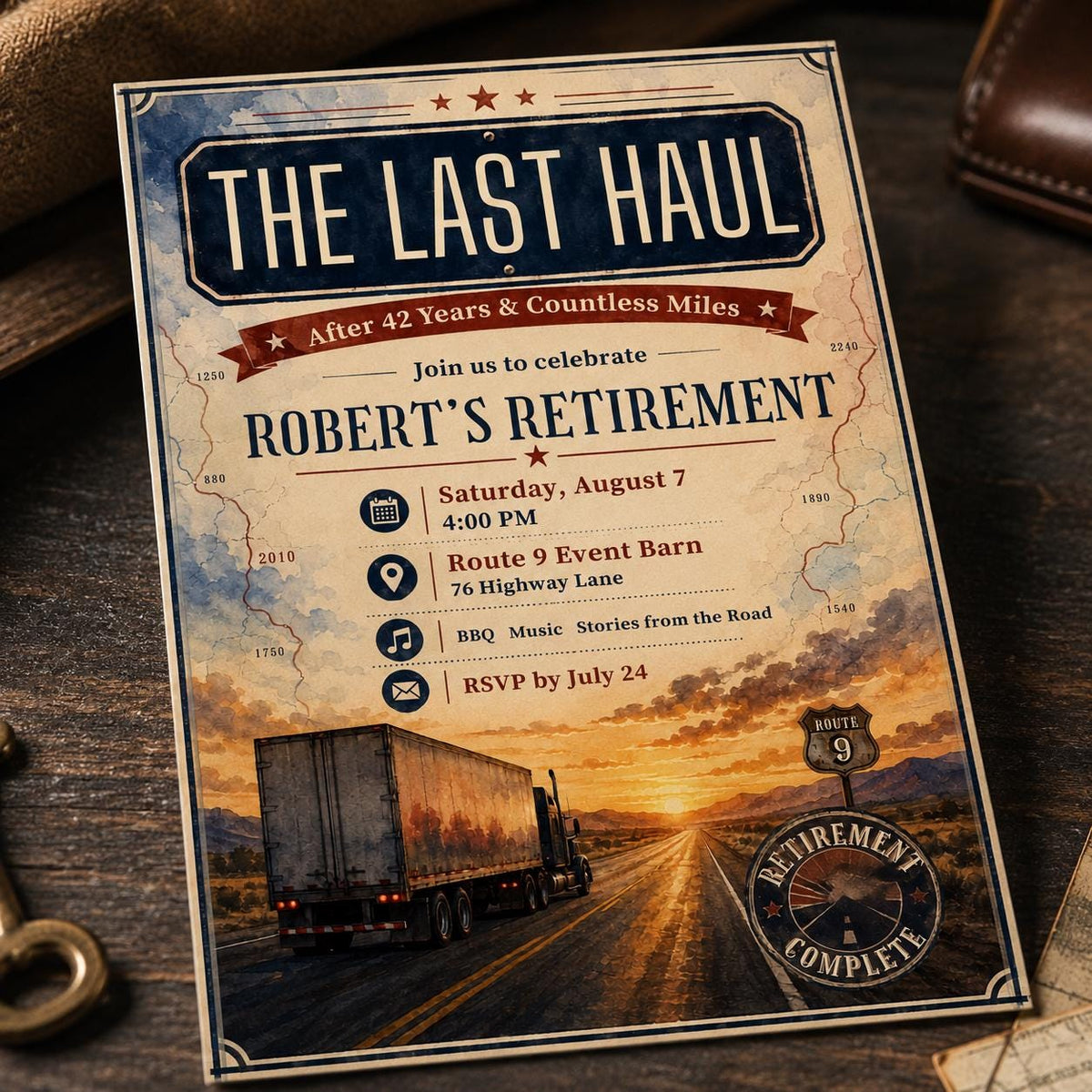 Truck Driver Retirement Invitation — retirement party stationery by VoltBy