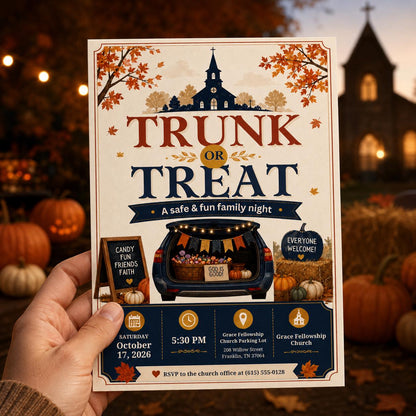 Trunk or Treat Invitation: Church Halloween Flyer — invitation you personalize in Canva