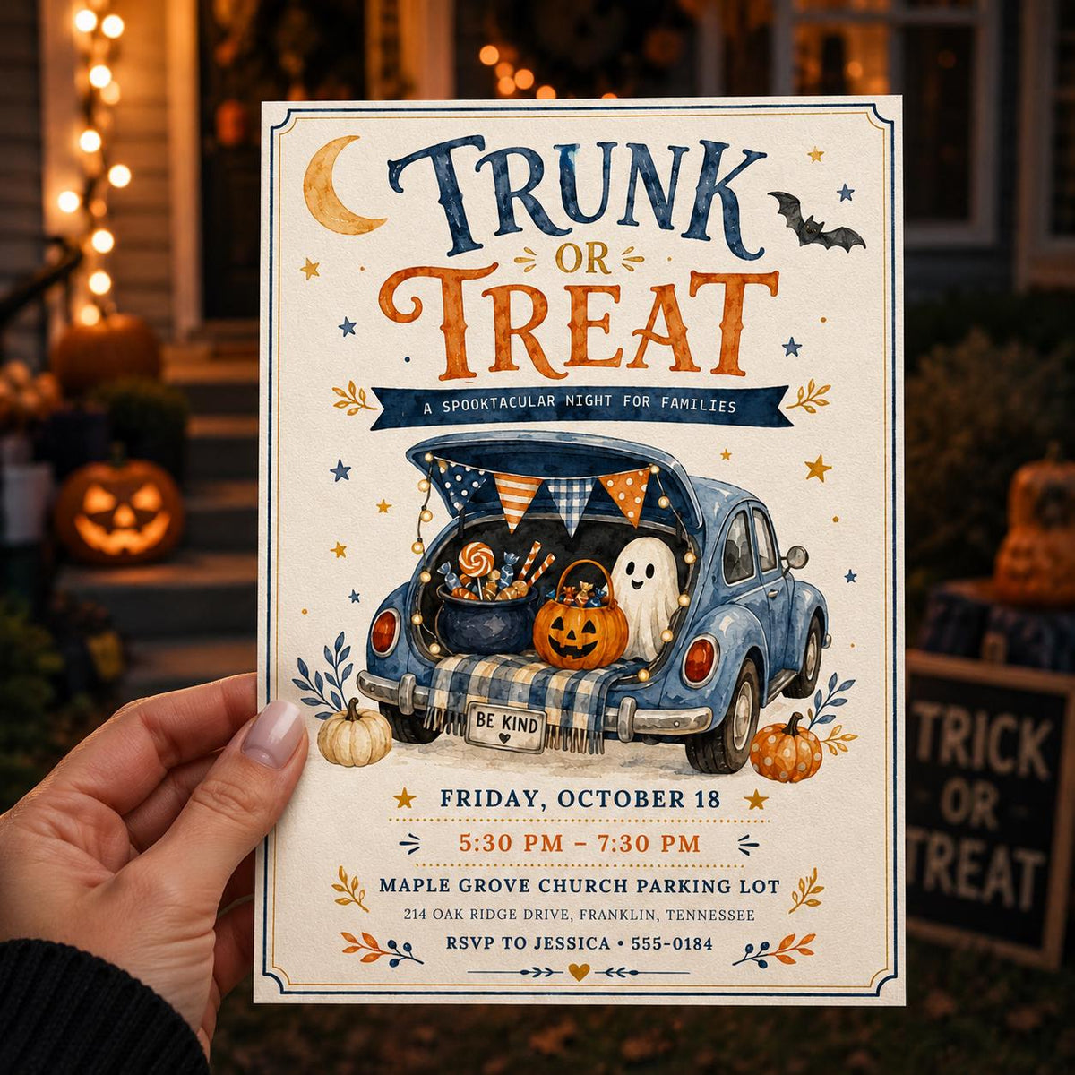 Trunk or Treat Invitation: Halloween Church Family Event — invitation you personalize in Canva