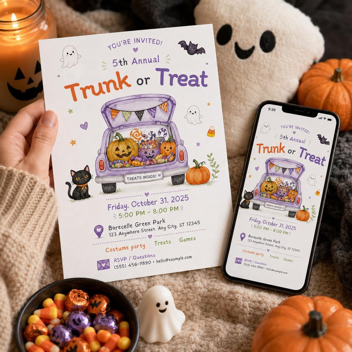Trunk or Treat Invitation: Halloween Costume Party Flyer Kids — invitation you personalize in Canva
