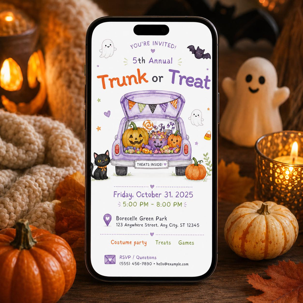 Trunk or Treat Invitation: Halloween Costume Party Flyer Kids — digital invitation, instant download