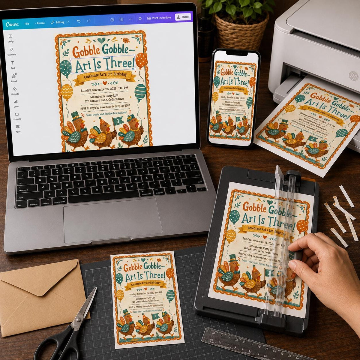 Turkey 3rd Birthday Invitation — invitation you personalize in Canva