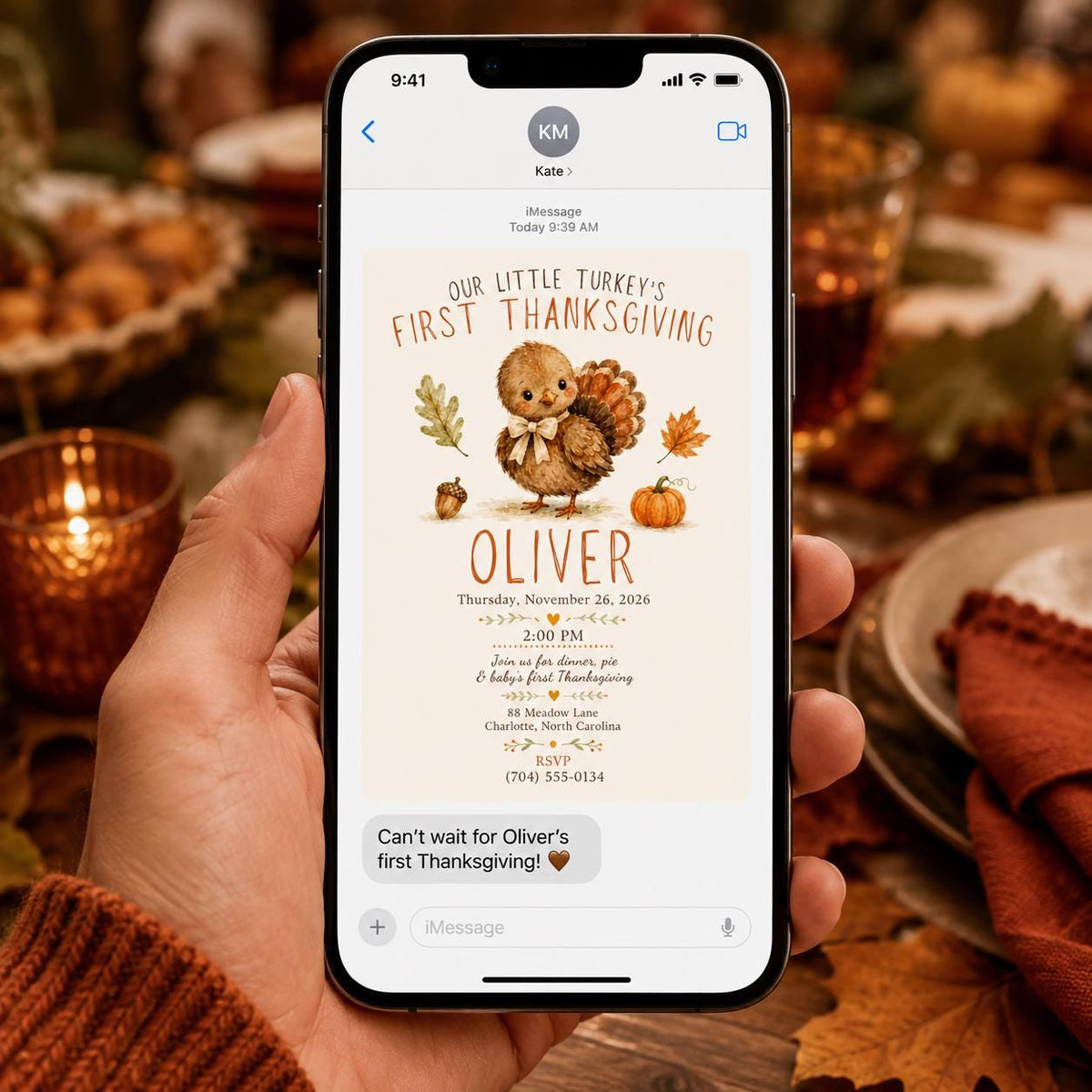 Turkey Baby First Thanksgiving Invitation — invitation you personalize in Canva