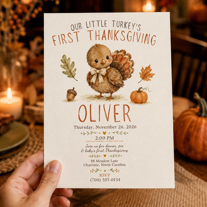 Turkey Baby First Thanksgiving Invitation — print-ready Thanksgiving gathering design from VoltBy