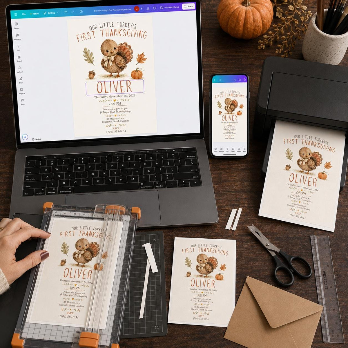 Turkey Baby First Thanksgiving Invitation — digital invitation, instant download