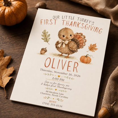 Turkey Baby First Thanksgiving Invitation — Thanksgiving gathering stationery by VoltBy