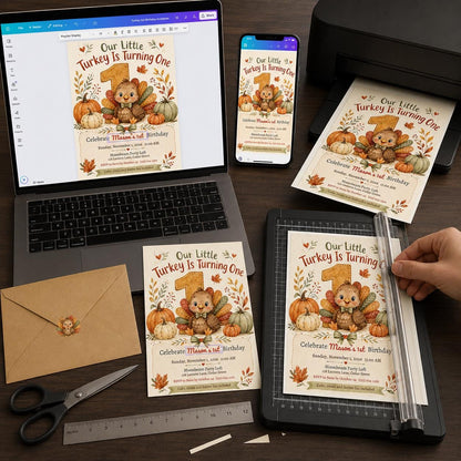 Turkey First Birthday Invitation — invitation you personalize in Canva