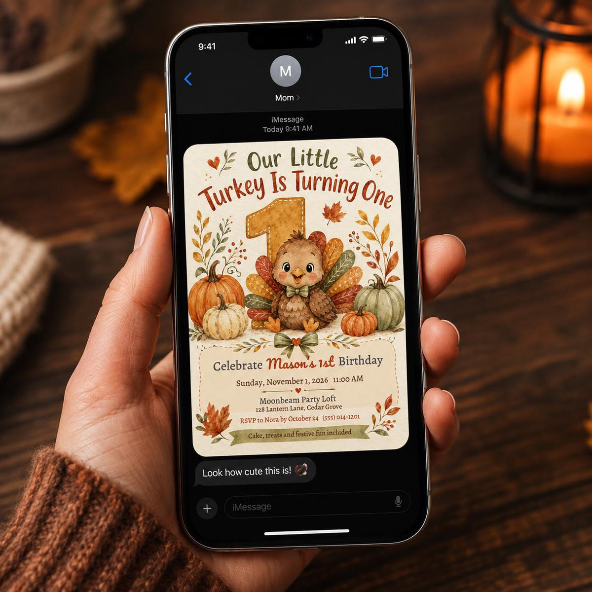 Turkey First Birthday Invitation — digital invitation, instant download