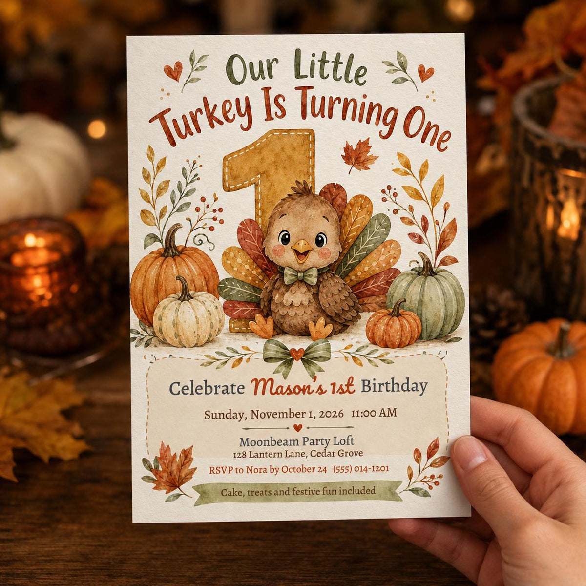 Turkey First Birthday Invitation — first birthday stationery by VoltBy
