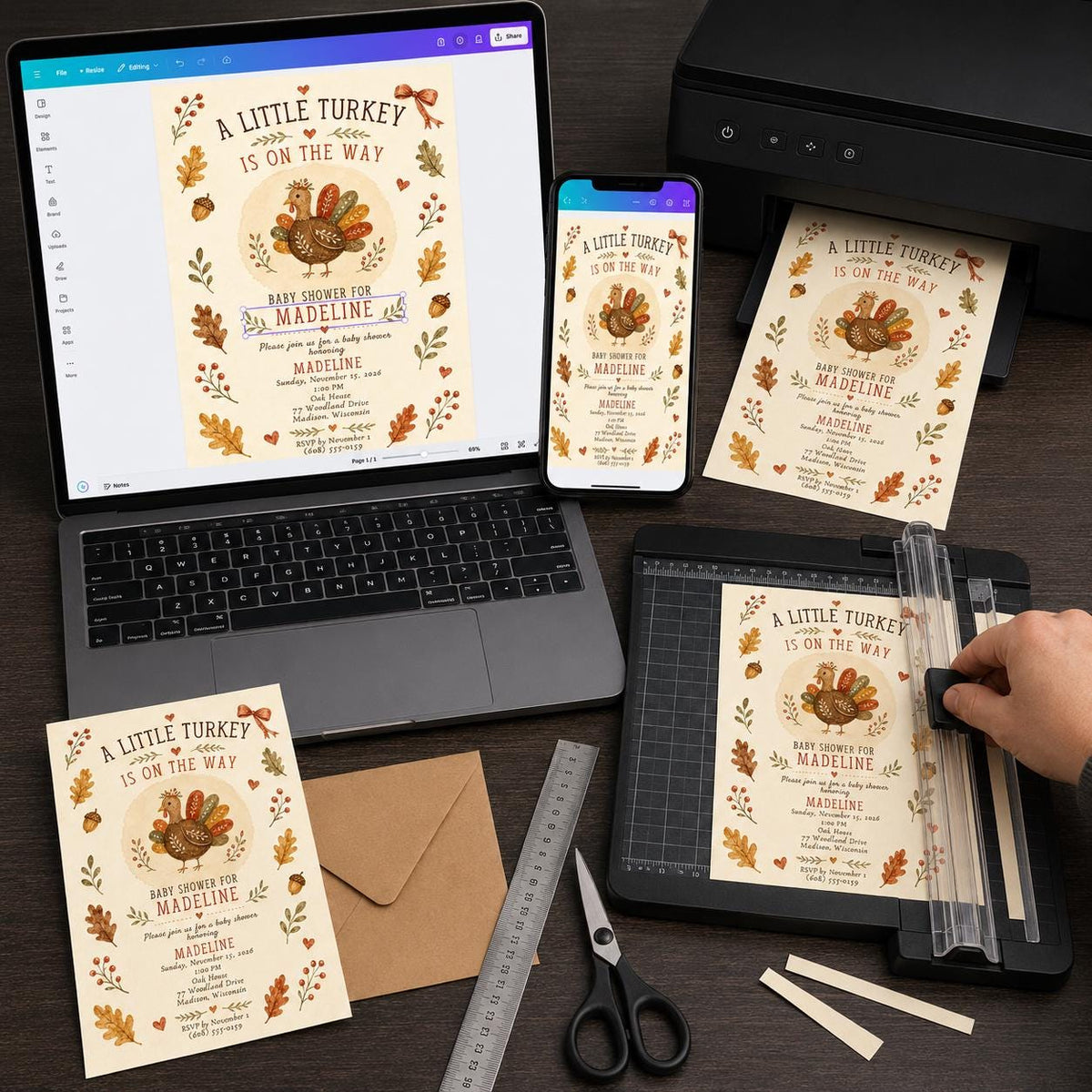 Turkey Thanksgiving Baby Shower Invitation — digital invitation, instant download