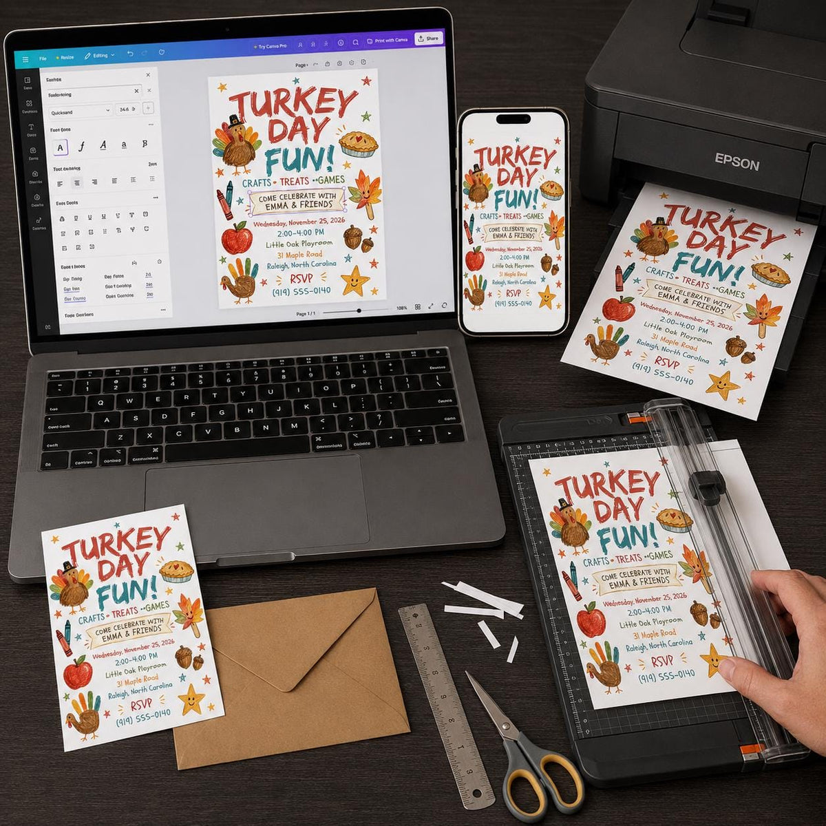 Turkey Thanksgiving Kids Party Invitation — digital invitation, instant download