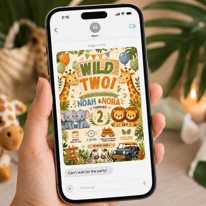 Twin Safari 2nd Birthday Invitation — invitation you personalize in Canva