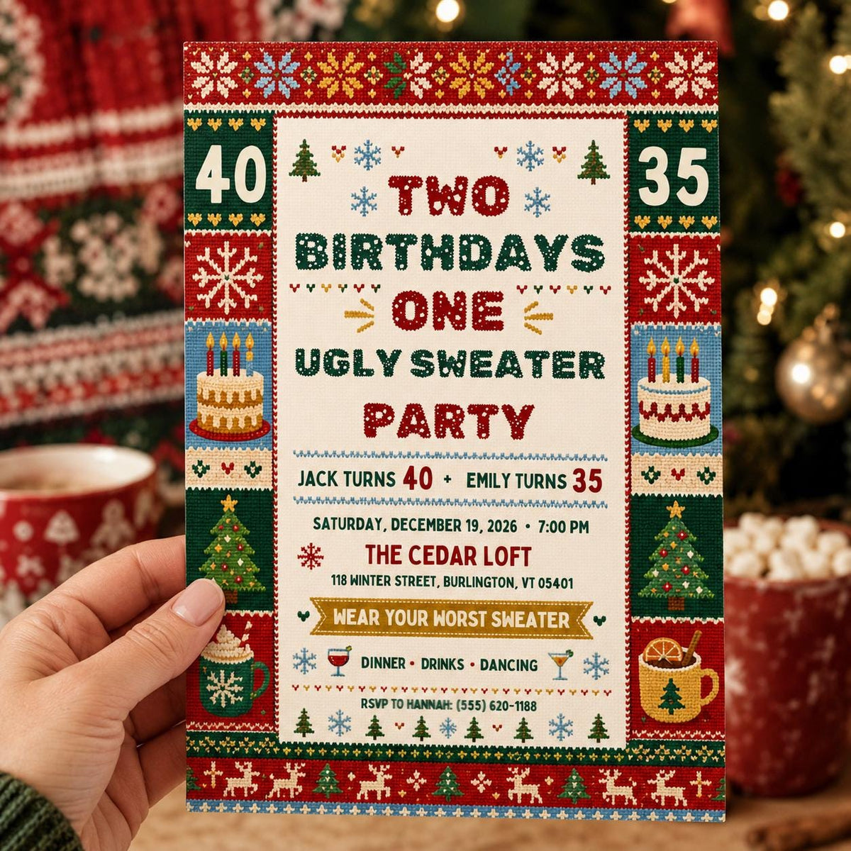 Ugly Sweater Birthday Invitation — print-ready 35th birthday party design from VoltBy