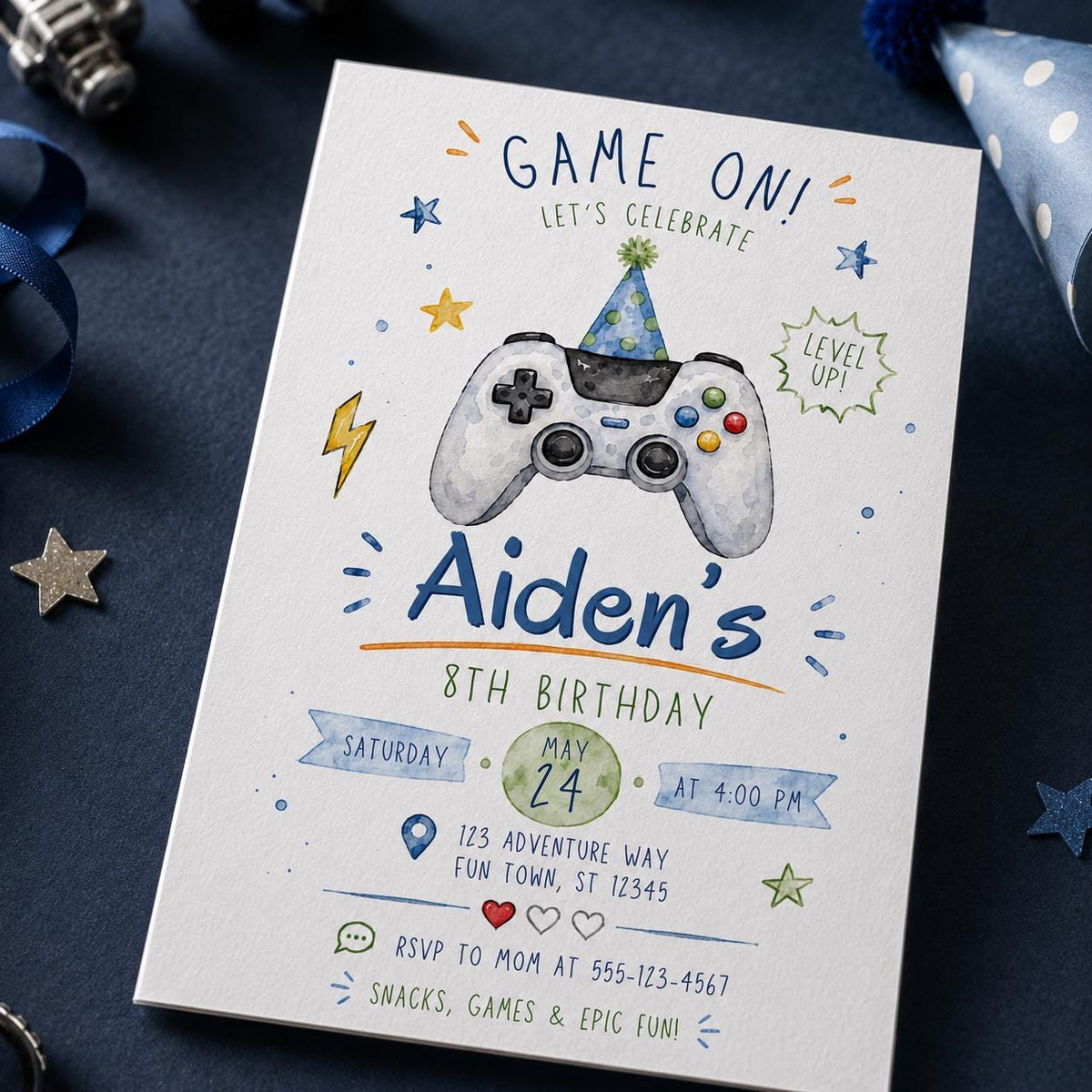 Video Game 8th Birthday Invitation for Boys — invitation you personalize in Canva