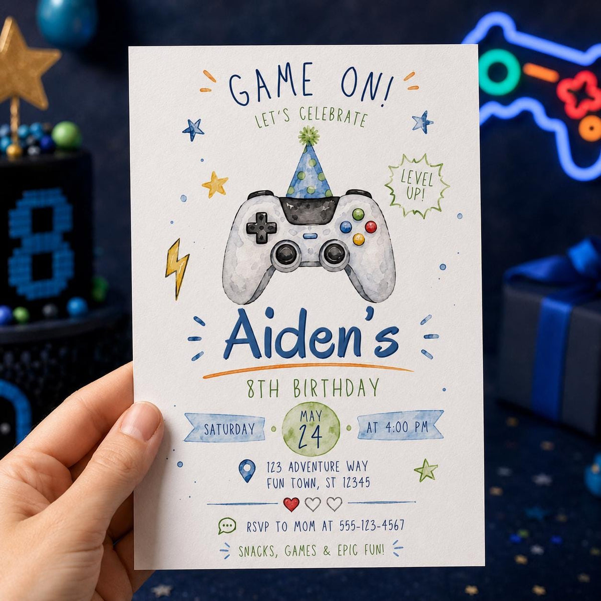 Video Game 8th Birthday Invitation for Boys — digital invitation, instant download