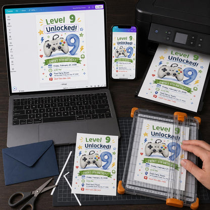 Video Game 9th Birthday Invitation — digital invitation, instant download