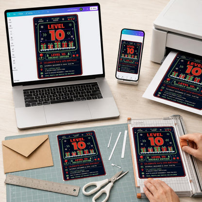 Video Game 10th Birthday Invitation for Boys — print-ready 10th birthday party design from VoltBy