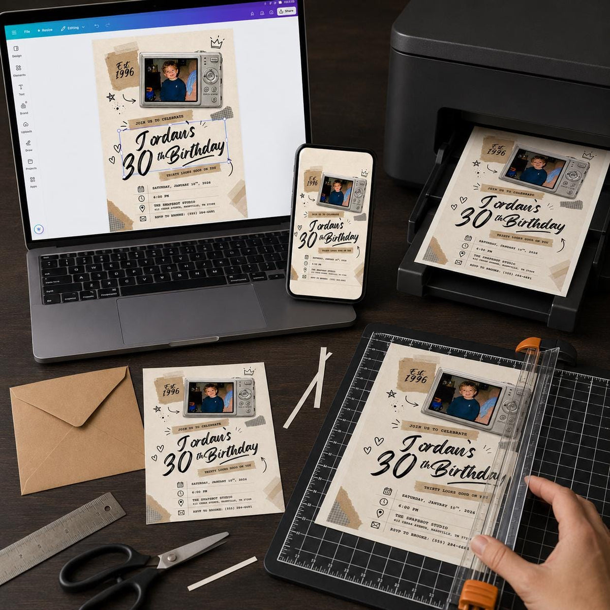 Vintage 1996 Digital Camera 30th Birthday Invitation — retro 30th birthday party design