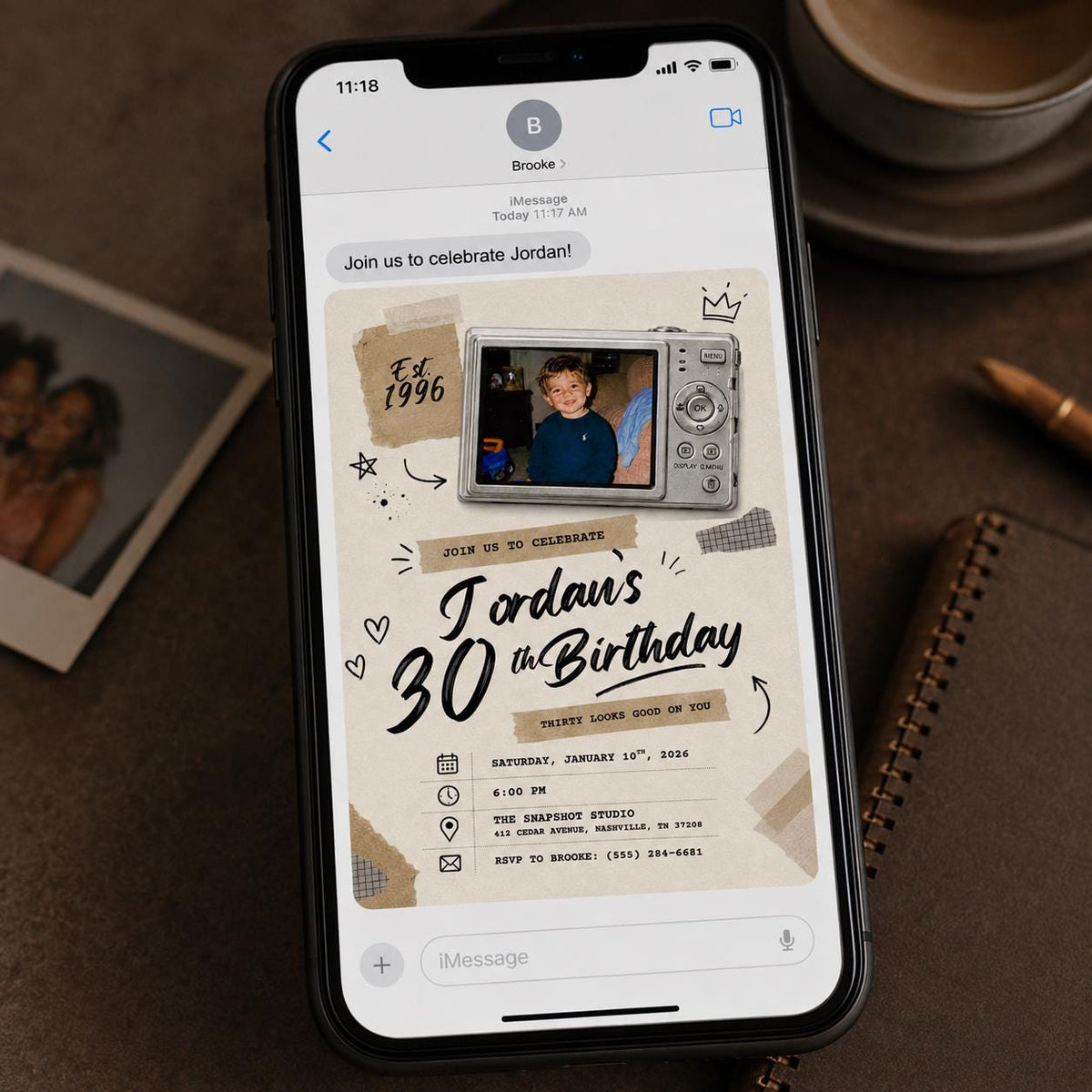 Vintage 1996 Digital Camera 30th Birthday Invitation () — digital invitation, instant download
