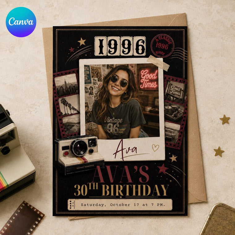 Vintage 1996 Photo 30th Birthday Invitation