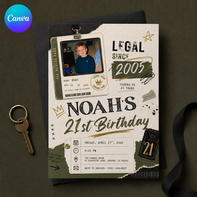 Vintage 21st Birthday Photo Invitation: Vintage VIP Pass Party