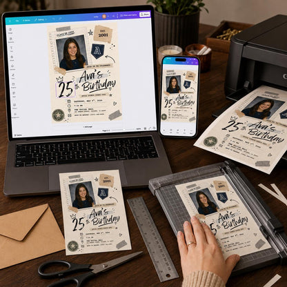 Vintage 25th Birthday Photo Invitation — invitation you personalize in Canva