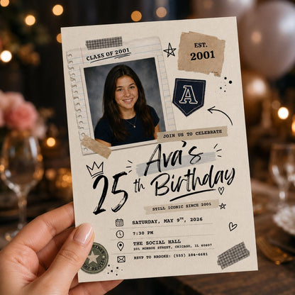 Vintage 25th Birthday Photo Invitation — 25th birthday party stationery by VoltBy