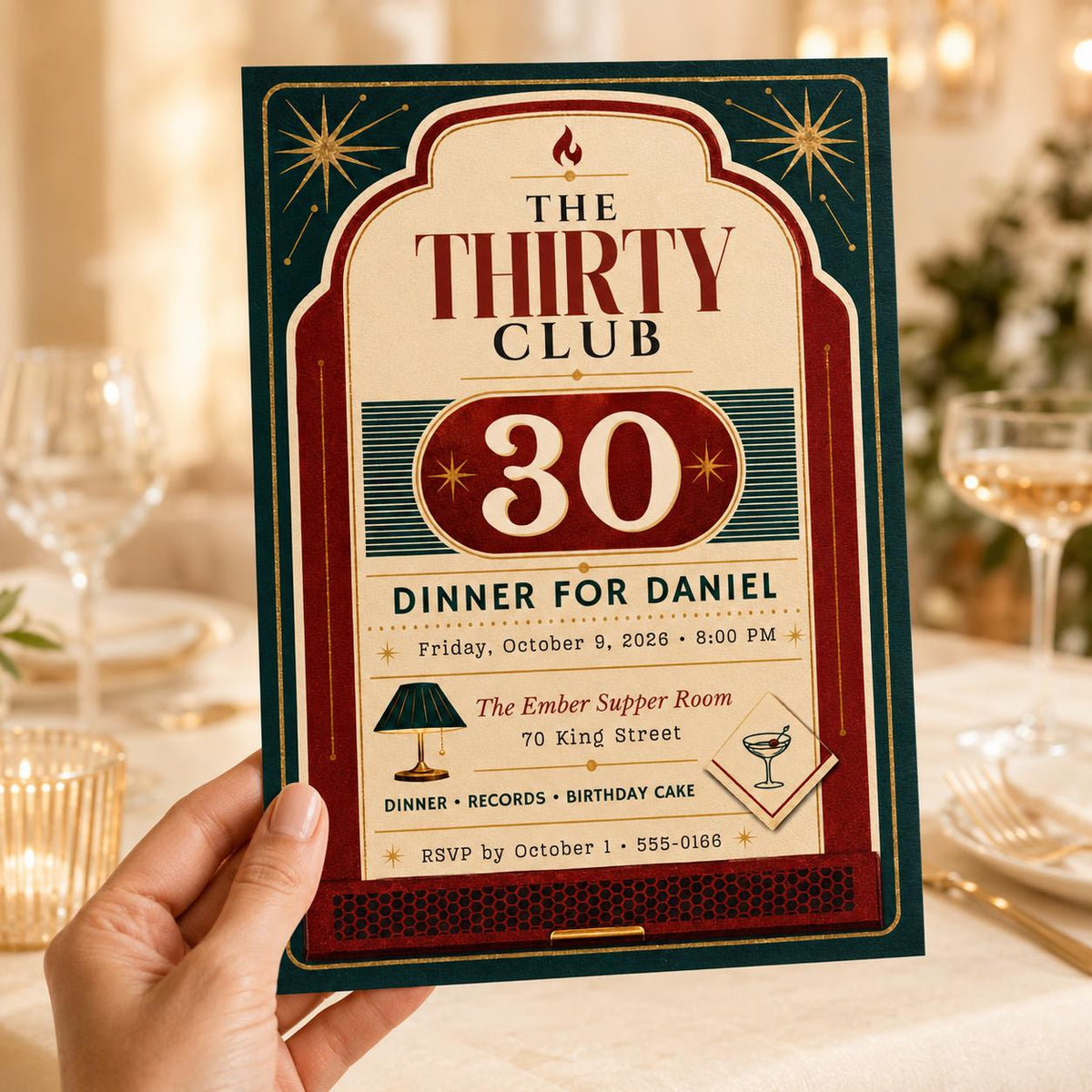 Vintage 30th Birthday Dinner Invitation — art deco 30th birthday party design