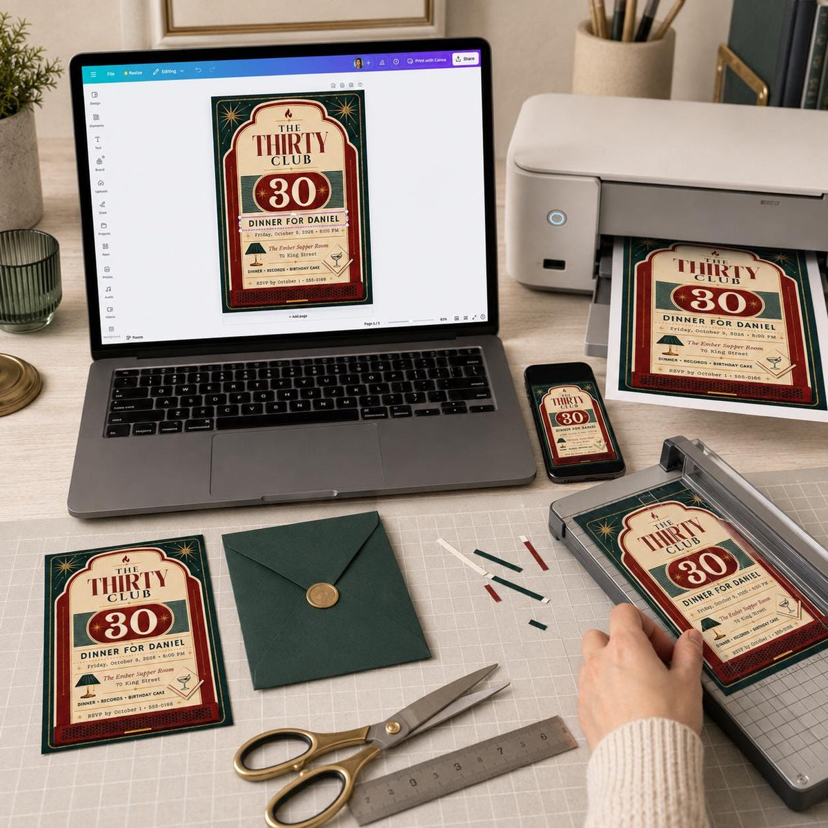 Vintage 30th Birthday Dinner Invitation — print-ready 30th birthday party design from VoltBy