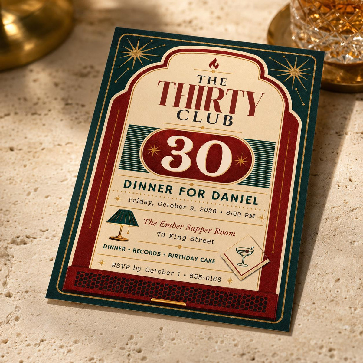 Vintage 30th Birthday Dinner Invitation — digital invitation, instant download